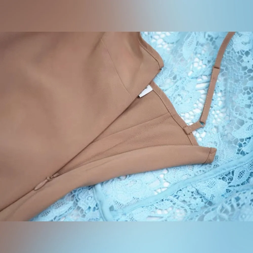 Self-Portrait Blue Lace Embellished Buttons Belted Mini Dress UK8/US4 NWOT - Picture 10 of 11